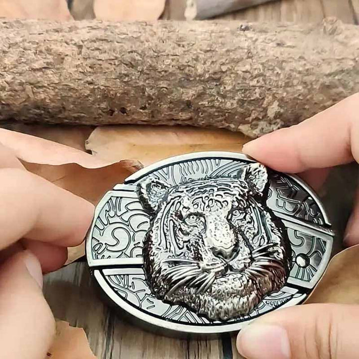 Cowboy-themed men's belt buckle with a cleverly concealed EDC tool, perfect for adventurers.