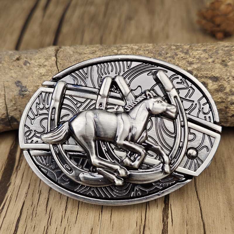 Zinc alloy men's Western belt buckle, a unique accessory with a concealed survival tool.