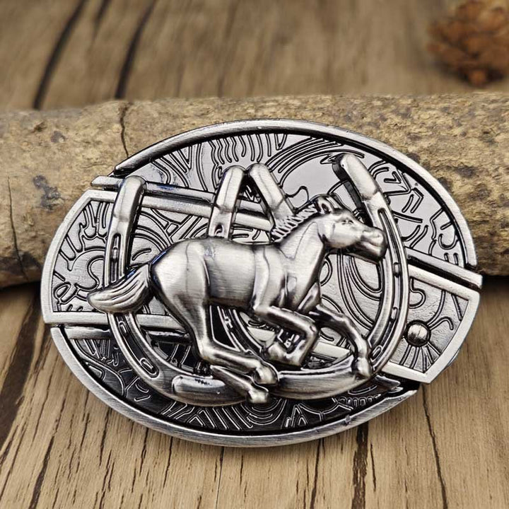 Zinc alloy men's Western belt buckle, a unique accessory with a concealed survival tool.