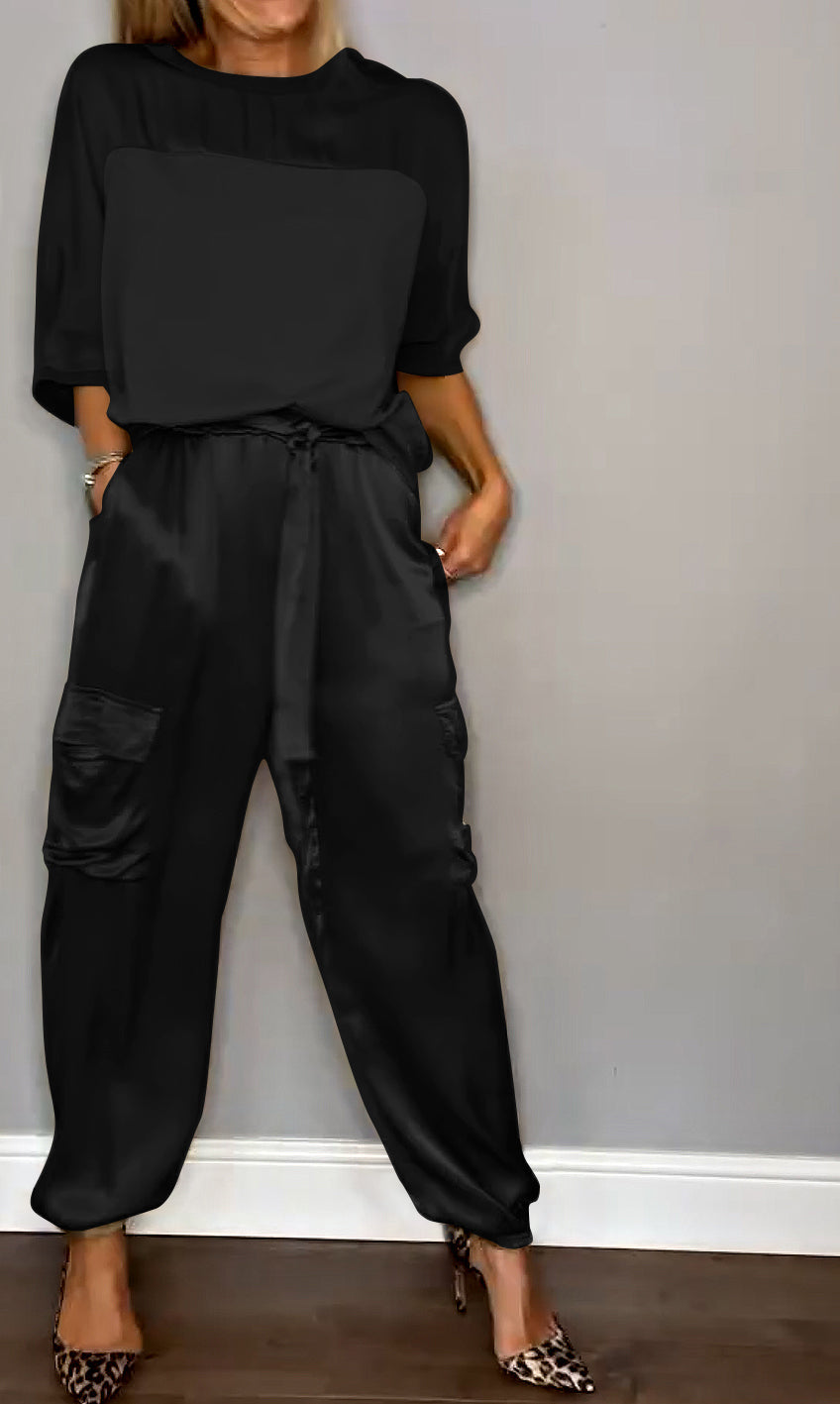 Pair of chic trousers from the MIA Women's casual chic satin suit collection.