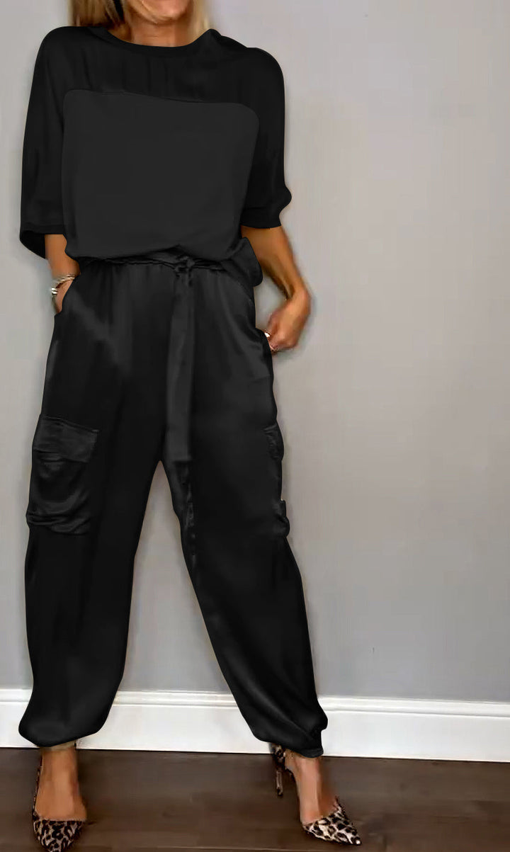 Pair of chic trousers from the MIA Women's casual chic satin suit collection.