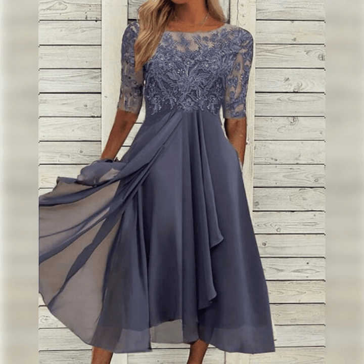 Flattering fit midi dress for women, designed for versatile day-to-night wear. Perfect for summer events & parties.