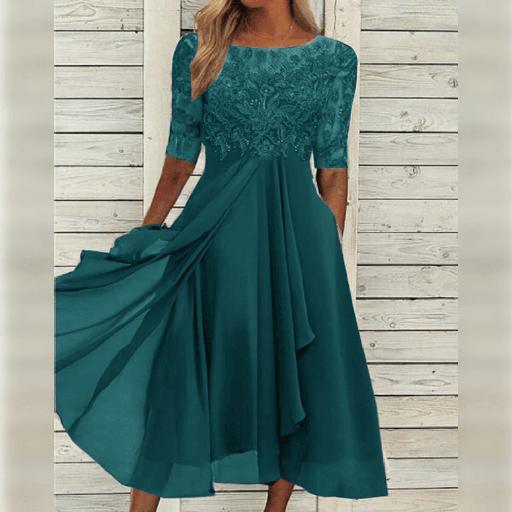 Chic women's midi dress, great for summer style, parties, or elegant casual wear. A versatile & flattering fashion piece.