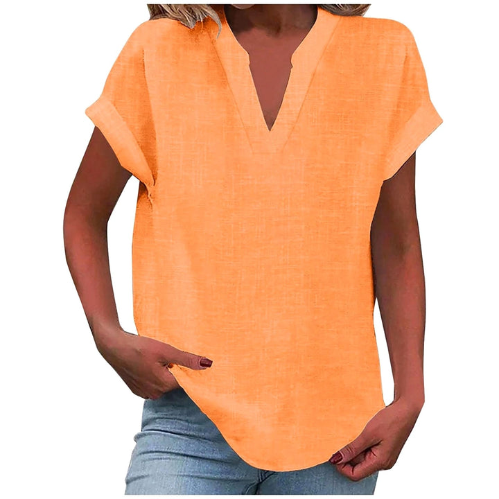 Fashionable women's blouse: V-neck, short sleeve, relaxed fit, office-ready & casual.