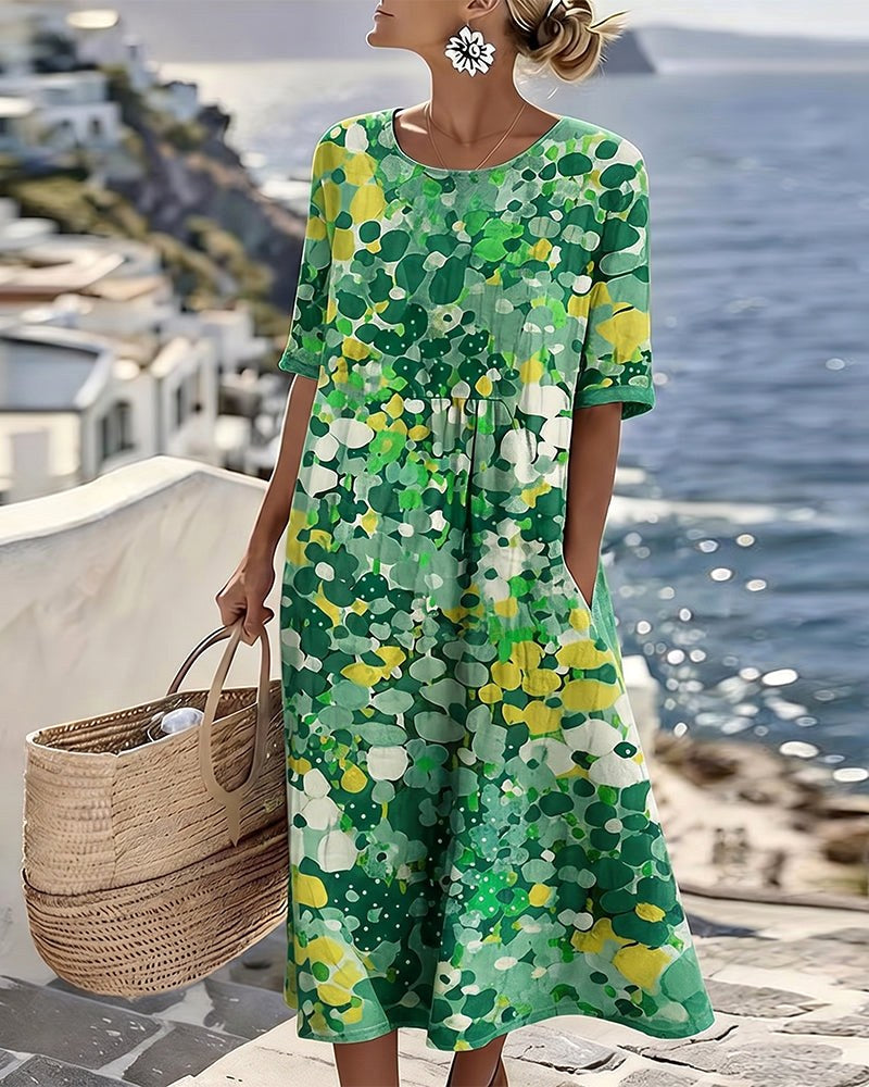 Stylish women's summer midi dress with an effortless abstract floral design and pockets.