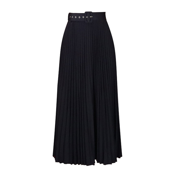 Classic women's pleated midi skirt, A-line & belted. Elegant for work, casual, and fashion statements.