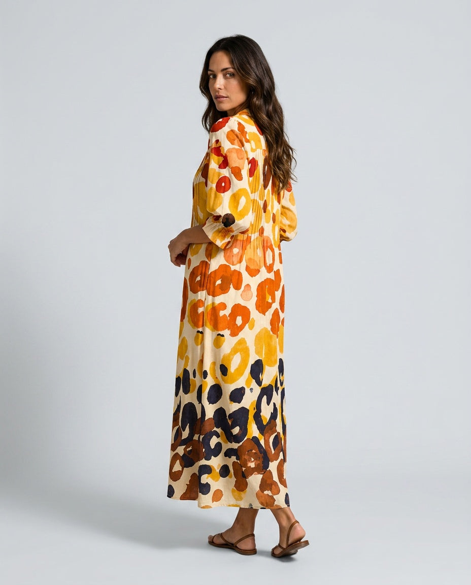White floral print relaxed fit maxi dress for women, with a casual flowing design and elegant balloon sleeves.
