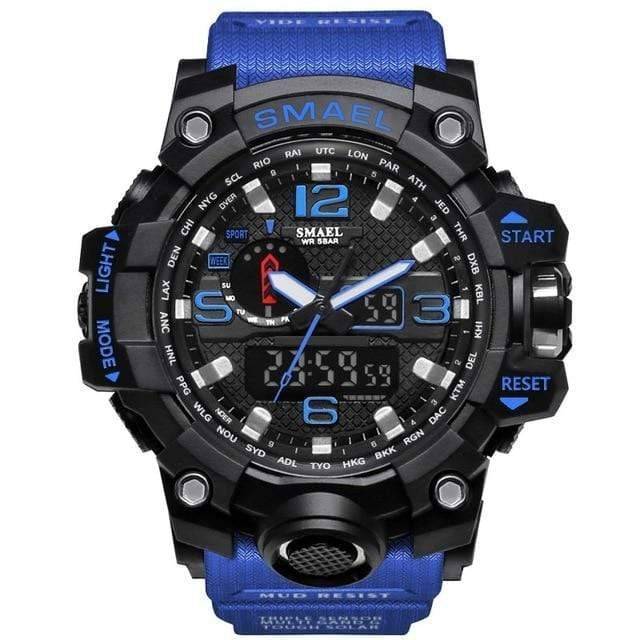 Black men's analog digital watch, durable and built for the outdoors.
