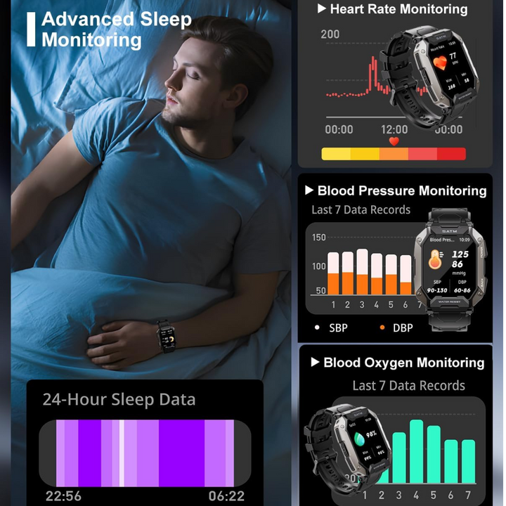 Adventure gear: Men's rugged outdoor tactical smartwatch. Waterproof, fitness & health tracking.