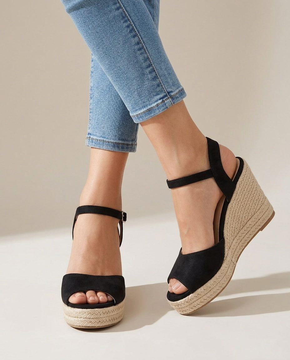 Elevate your look with these women's chic espadrille wedge sandals, featuring a stylish braided ankle strap.