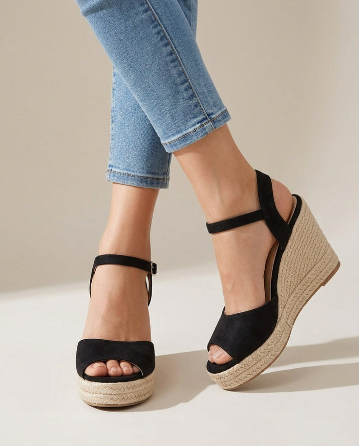 Elevate your look with these women's chic espadrille wedge sandals, featuring a stylish braided ankle strap.