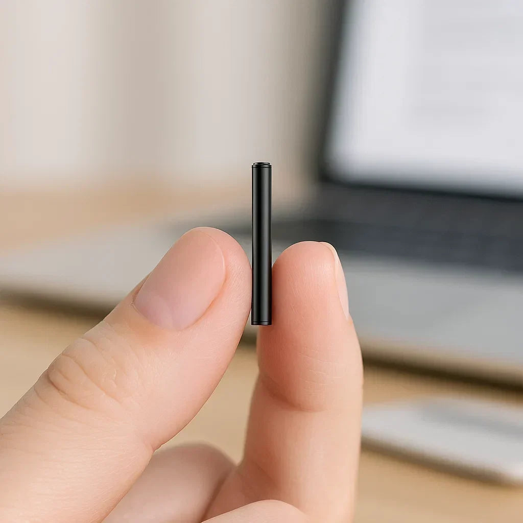 Ultra-compact voice recorder for discreet audio capture & sound-activated recording.