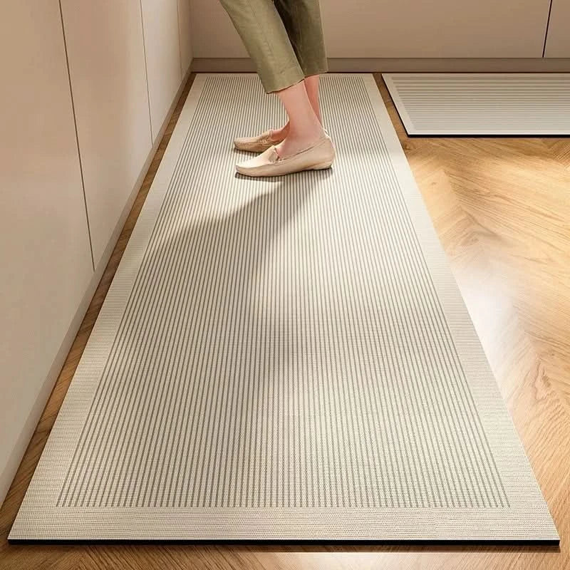 Minimalist non-slip kitchen mat providing anti-fatigue comfort and enhanced home safety.
