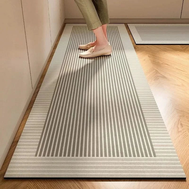 Close-up of a minimalist non-slip kitchen mat with a durable, easy-clean surface.