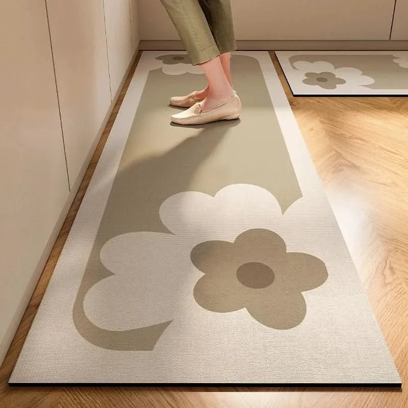 Safety-focused non-slip floor mat for kitchens, offering cushioning and a sleek look.