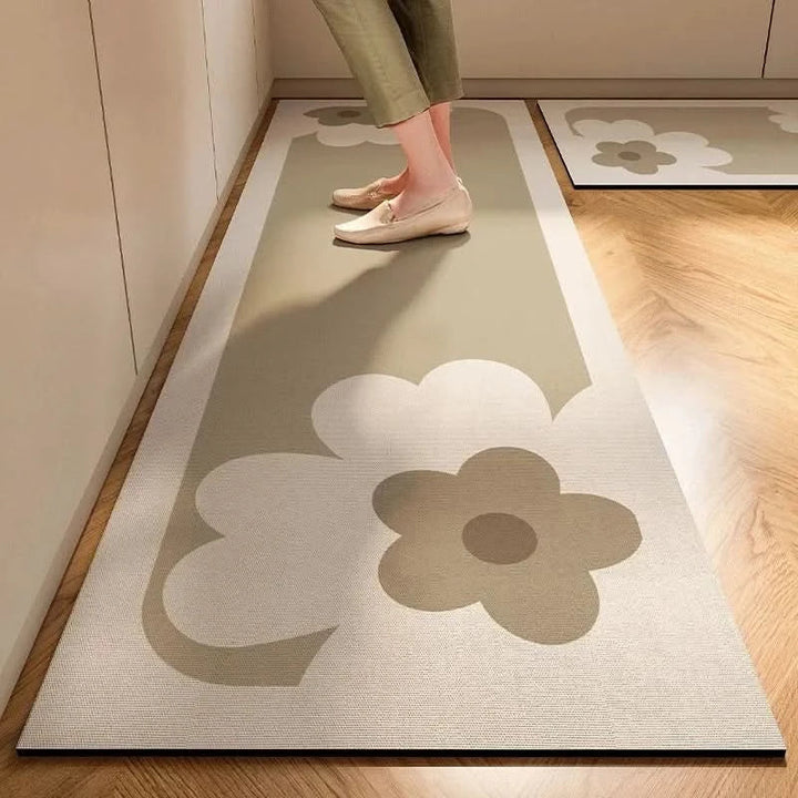 Safety-focused non-slip floor mat for kitchens, offering cushioning and a sleek look.
