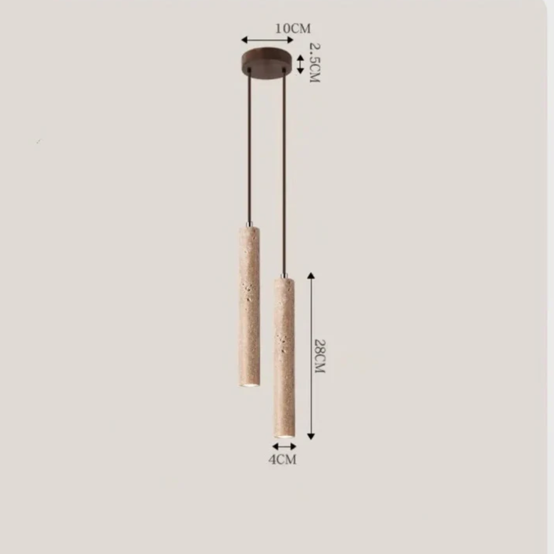 Wabi-Sabi inspired LED chandelier made from authentic travertine stone.