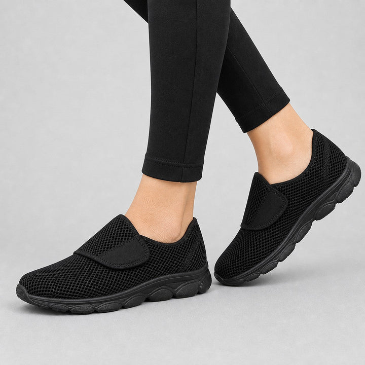 Supportive wide fit slip-on walking shoes for women, designed for long walks.