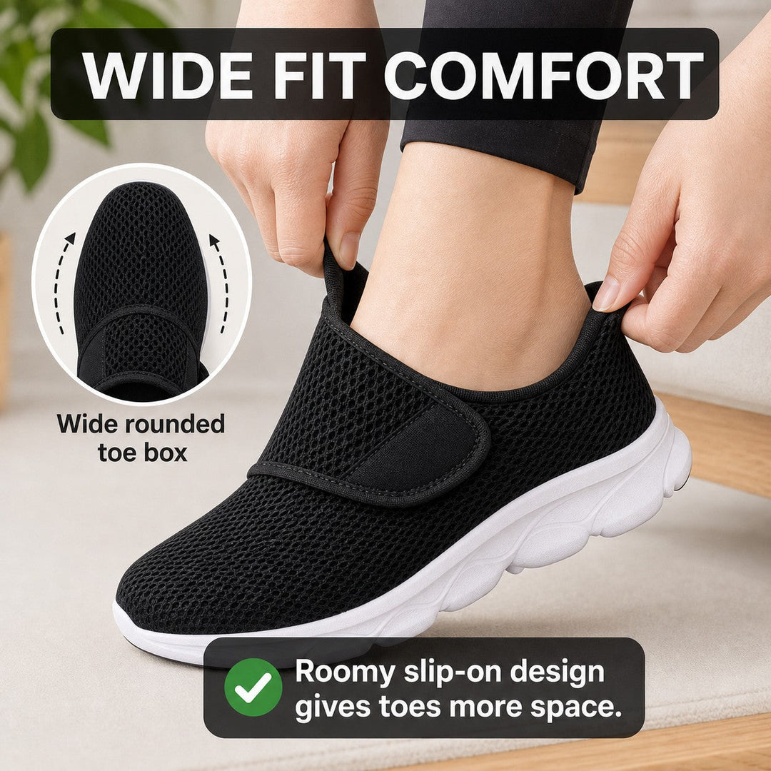 Stylish wide fit slip-on ladies sneakers, perfect for casual walks.