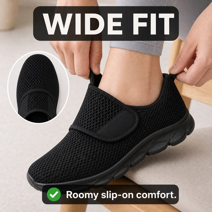 Ultimate comfort wide fit slip-on women's walking shoes, easy to put on.