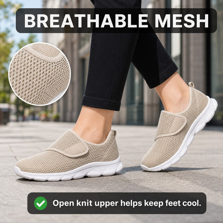 Women's wide fit slip-on walking shoes with a soft, breathable upper.