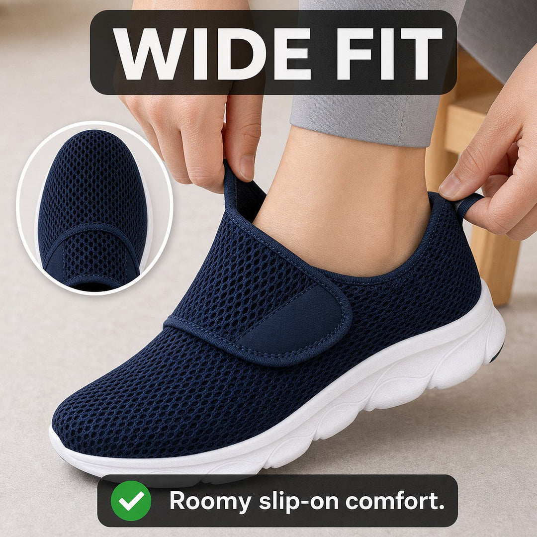 Breathable mesh wide fit slip-on women's walking shoes for everyday wear.