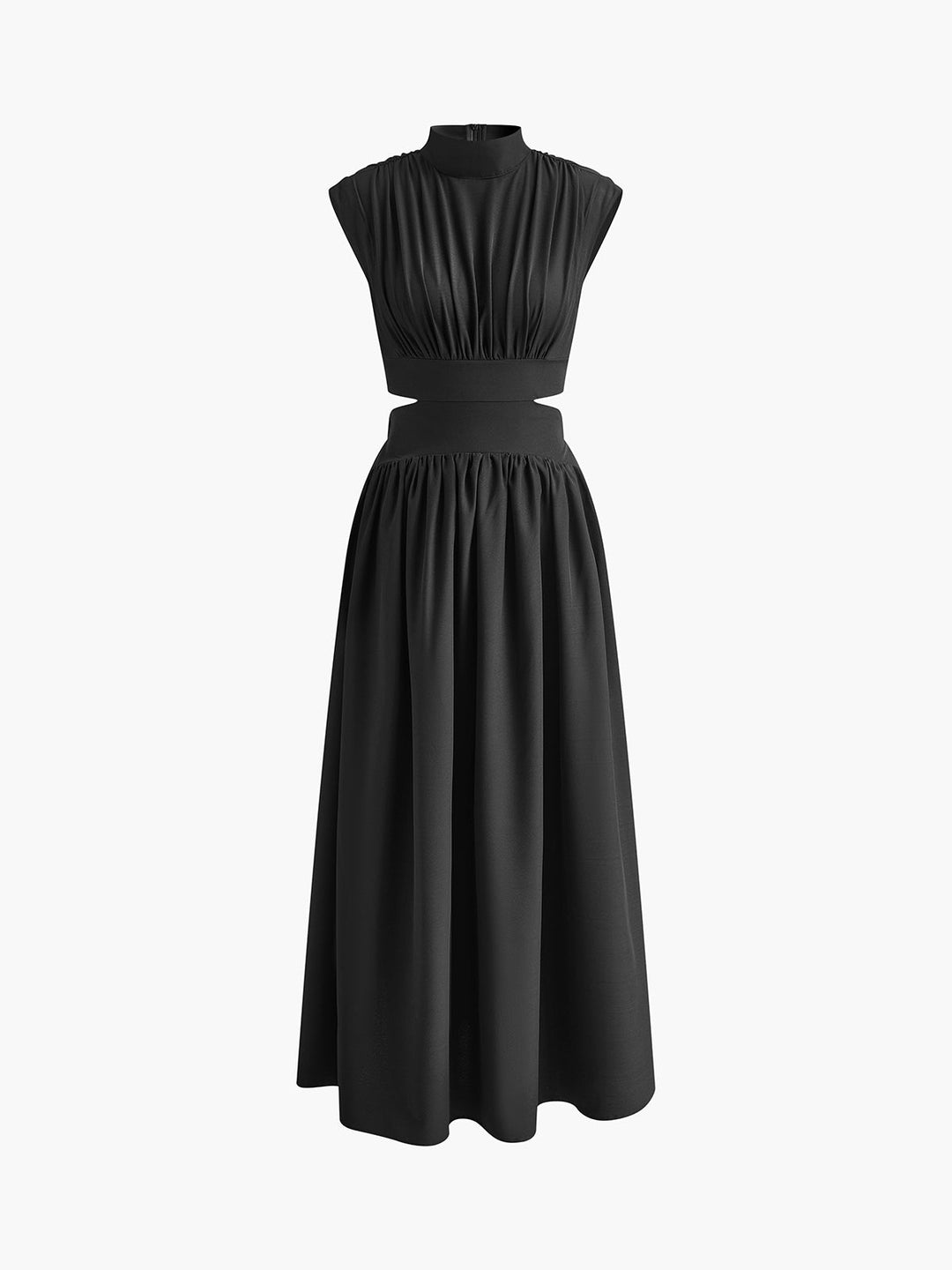 Women's Mock Neck Cut-Out Maxi Dress - Pleated Skirt