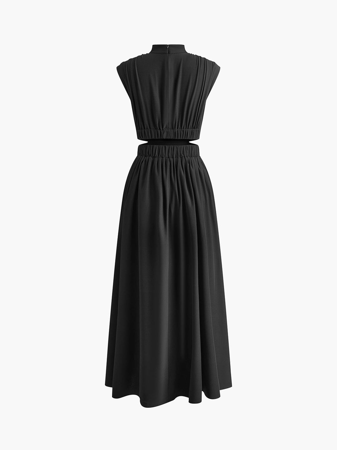 Women's Mock Neck Cut-Out Maxi Dress - Pleated Skirt