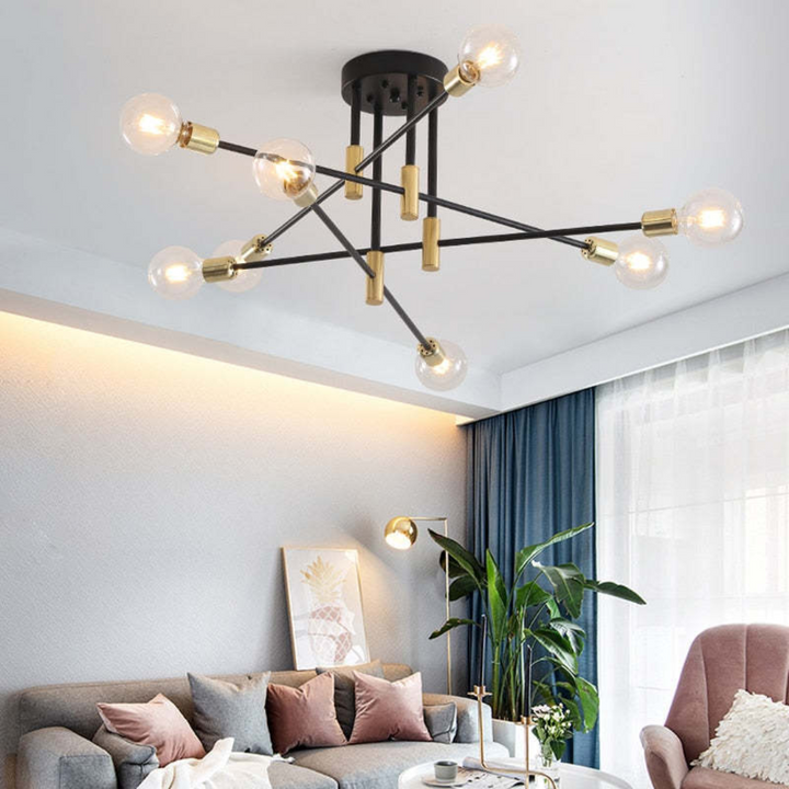 Designer LED ceiling light with opulent black and gold accents