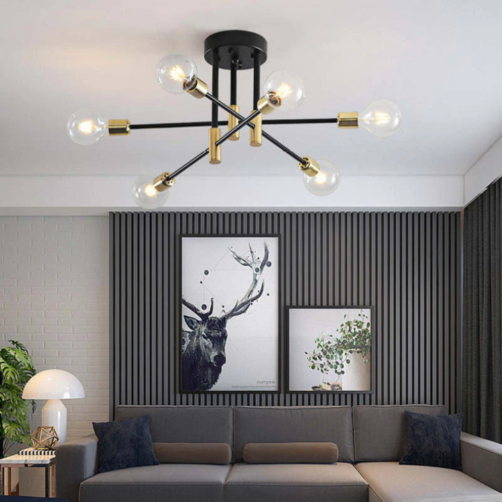 Chic modern lighting fixture, black and gold, for dining areas