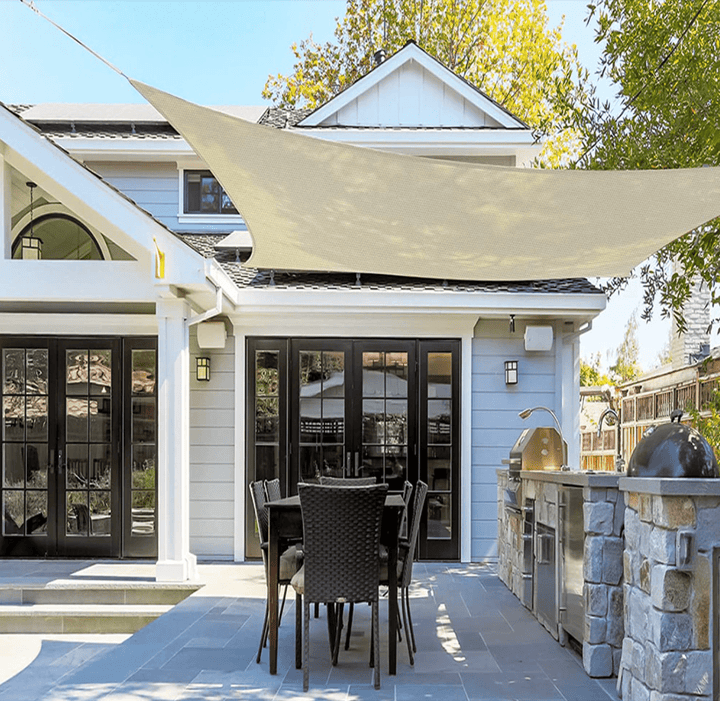 Rectangle terrace shade sail for modern outdoor living. Durable canopy offers UV protection & sun shade.
