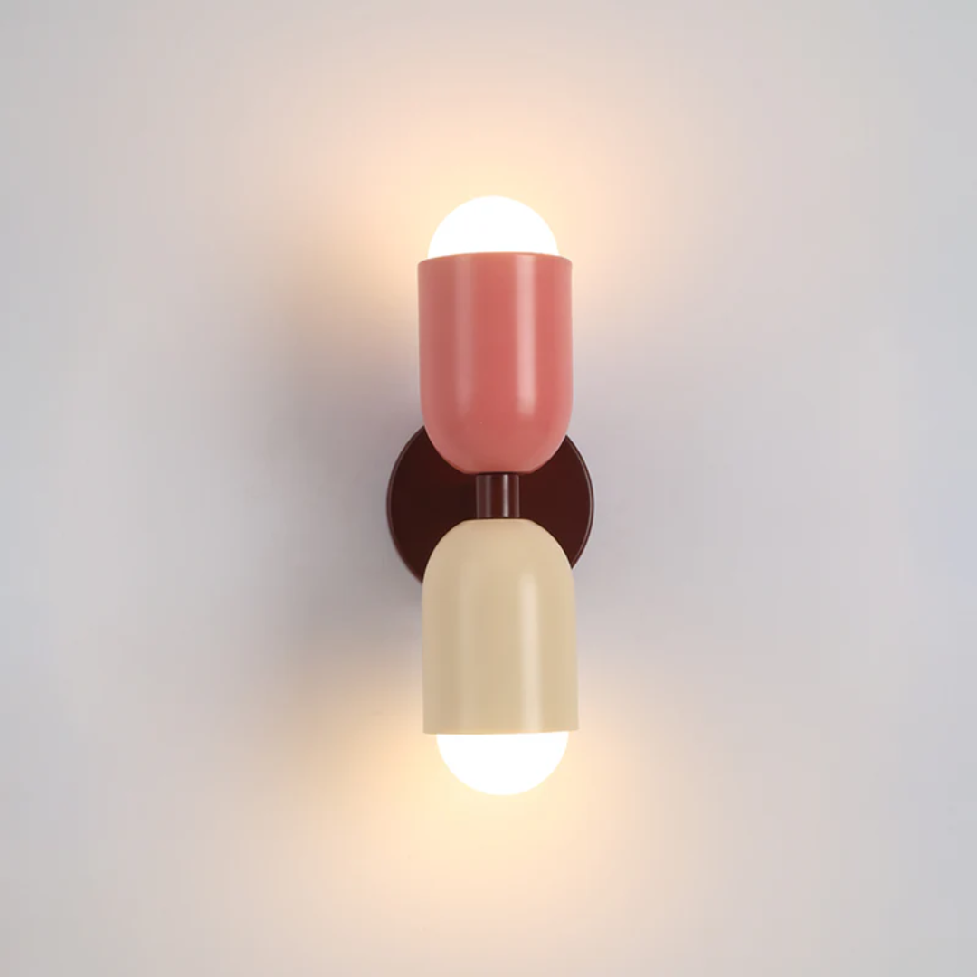 Contemporary LED wall lamp, double-sided, emitting colorful and vibrant ambient light for home decor.