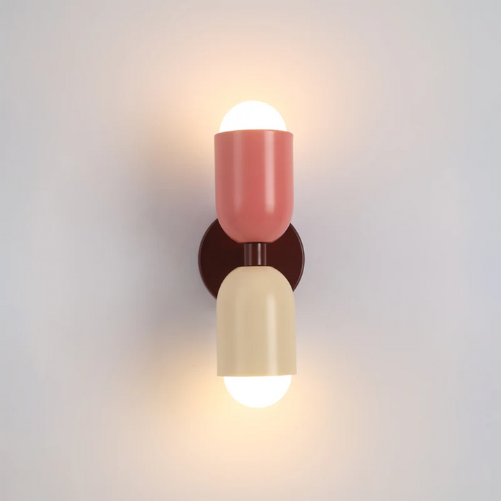 Contemporary LED wall lamp, double-sided, emitting colorful and vibrant ambient light for home decor.