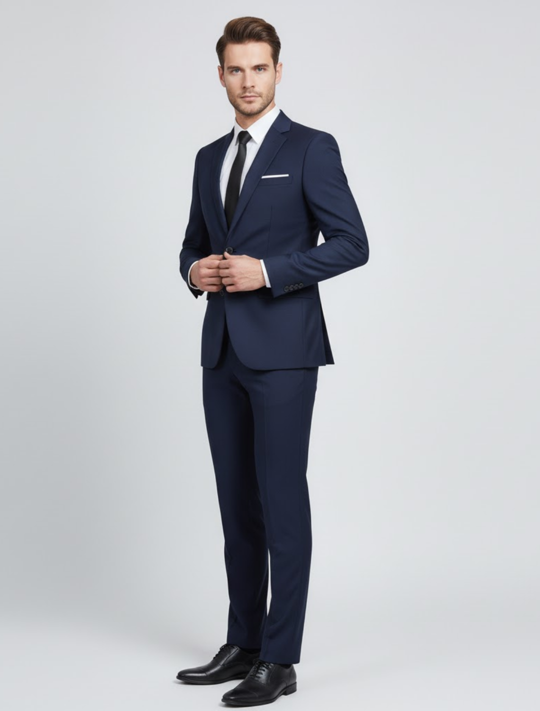 Men's modern fit two-piece suit set in a sharp, tailored style, perfect for business, formal events, or weddings.