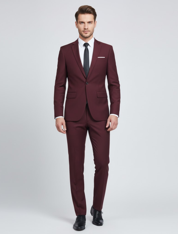 Elegant navy blue modern fit men's two-piece suit, ideal for wedding guest attire, business meetings, or formal wear.