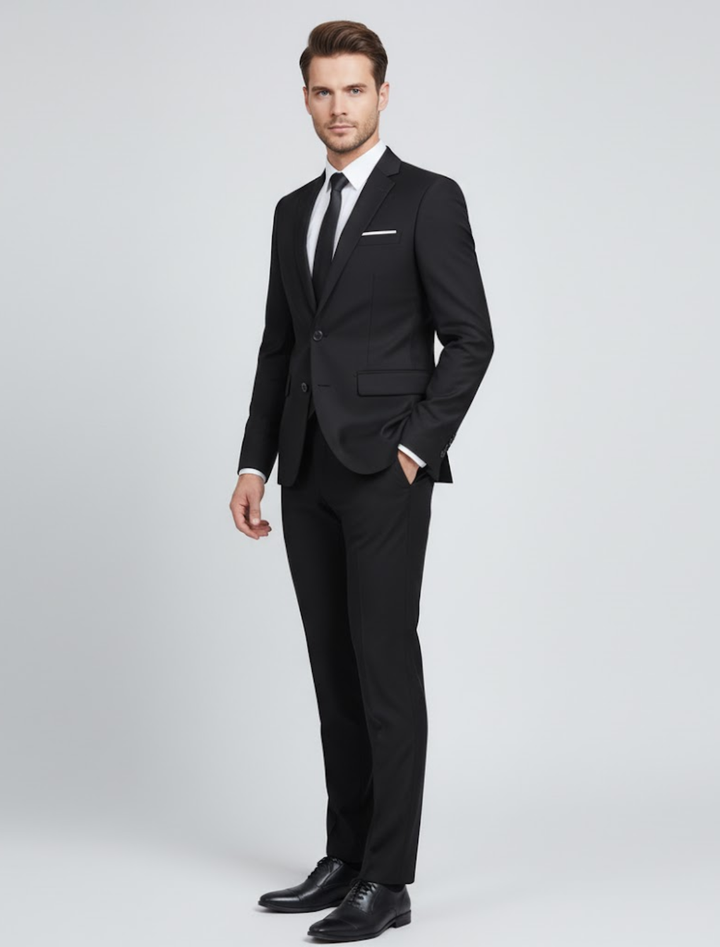 Stylish wine red tailored two-piece men's suit, offering a sharp, modern fit for elegant formal events and parties.