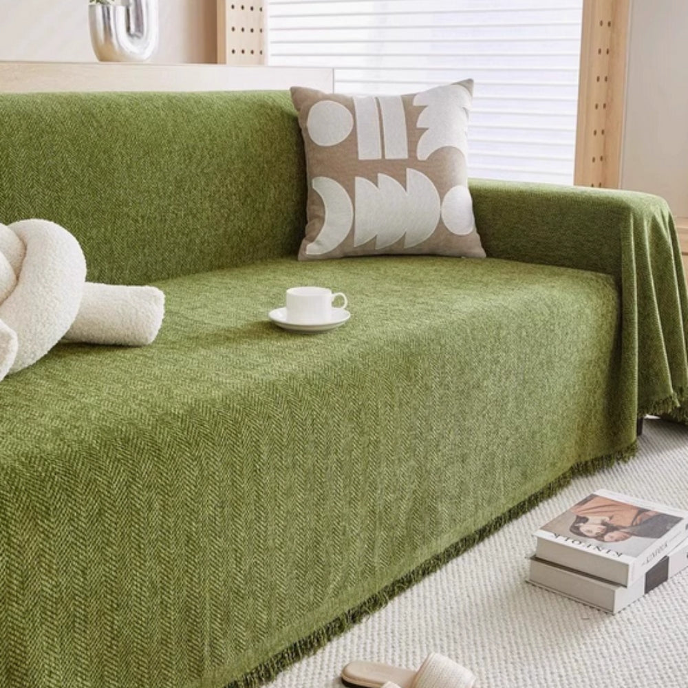 Modern gray knitted sofa throw blanket, perfect for living room decor and adding a stylish home accent to any couch.