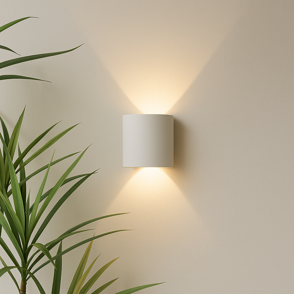 Sleek weather-resistant LED wall light, ideal modern accent for porch, patio, or exterior lighting.