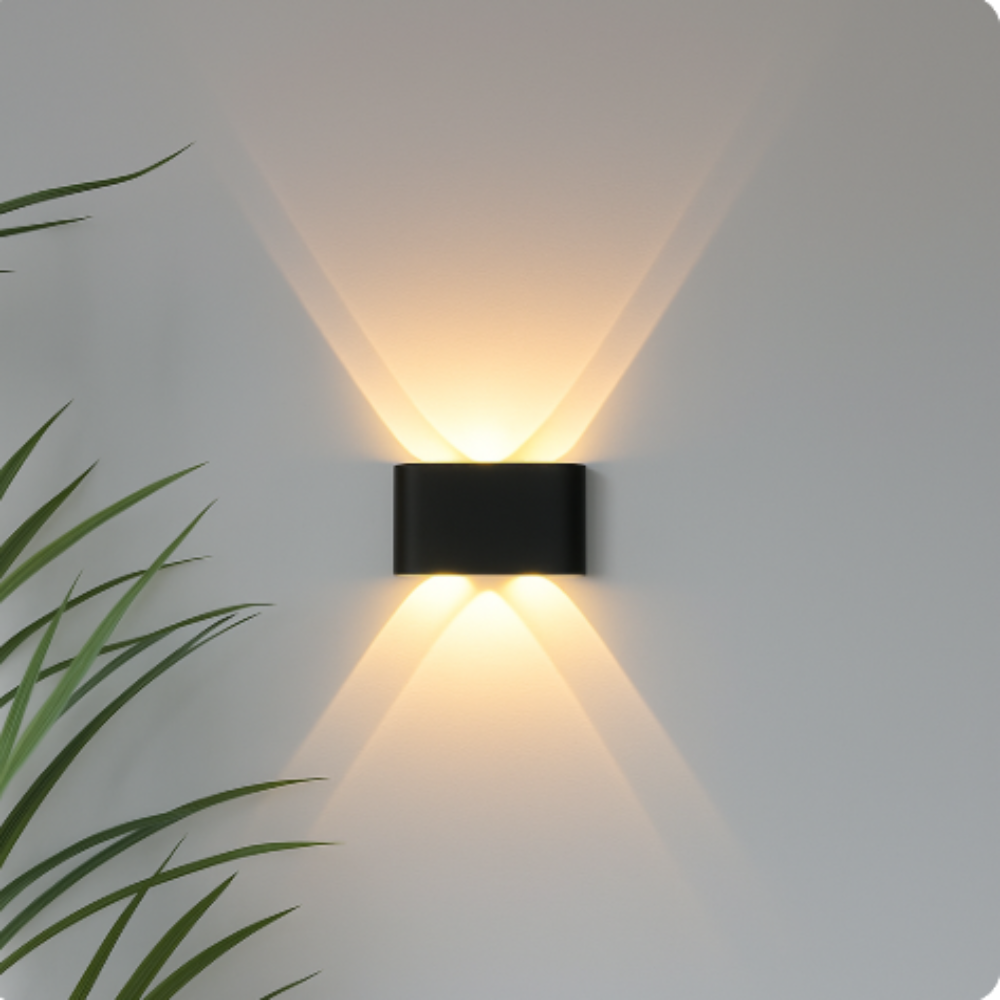 Contemporary indoor LED wall light, minimalist design for hallways, living rooms, or modern interiors.