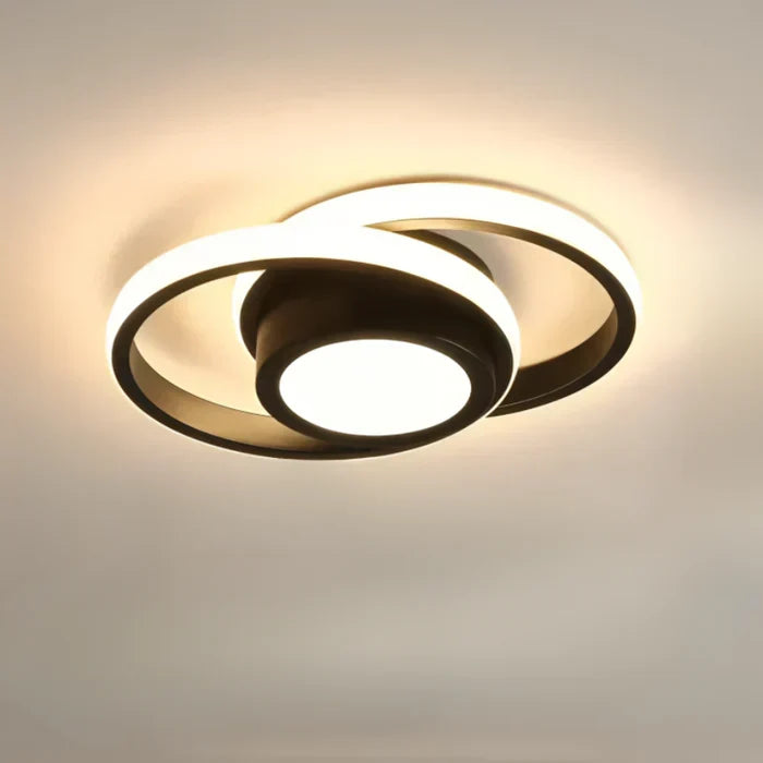 Versatile double ring LED ceiling lamp. Modern lighting for office, hallway, or living space.