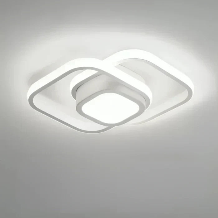 Energy-saving LED ceiling lamp with a distinctive double ring design. Contemporary home lighting.