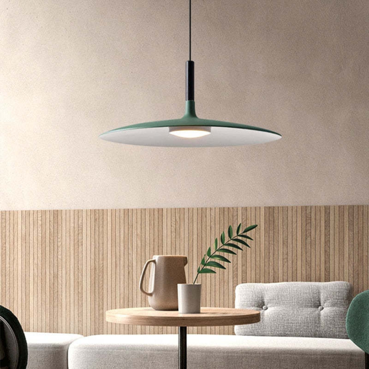 Contemporary LED pendant light with a sleek design, ideal for modern home decor.