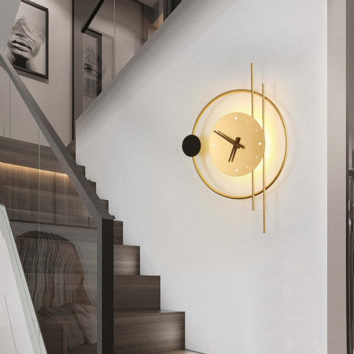 Elegant LED wall clock lamp, a modern timepiece providing stylish home lighting and a sophisticated ambient glow.