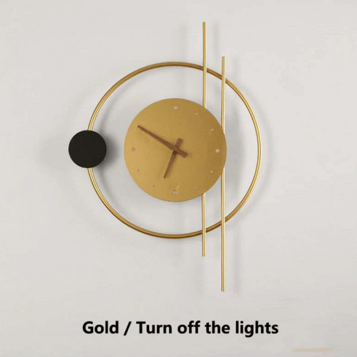 Minimalist LED wall clock lamp, enhancing modern decor with functional ambient lighting and a precise timepiece.