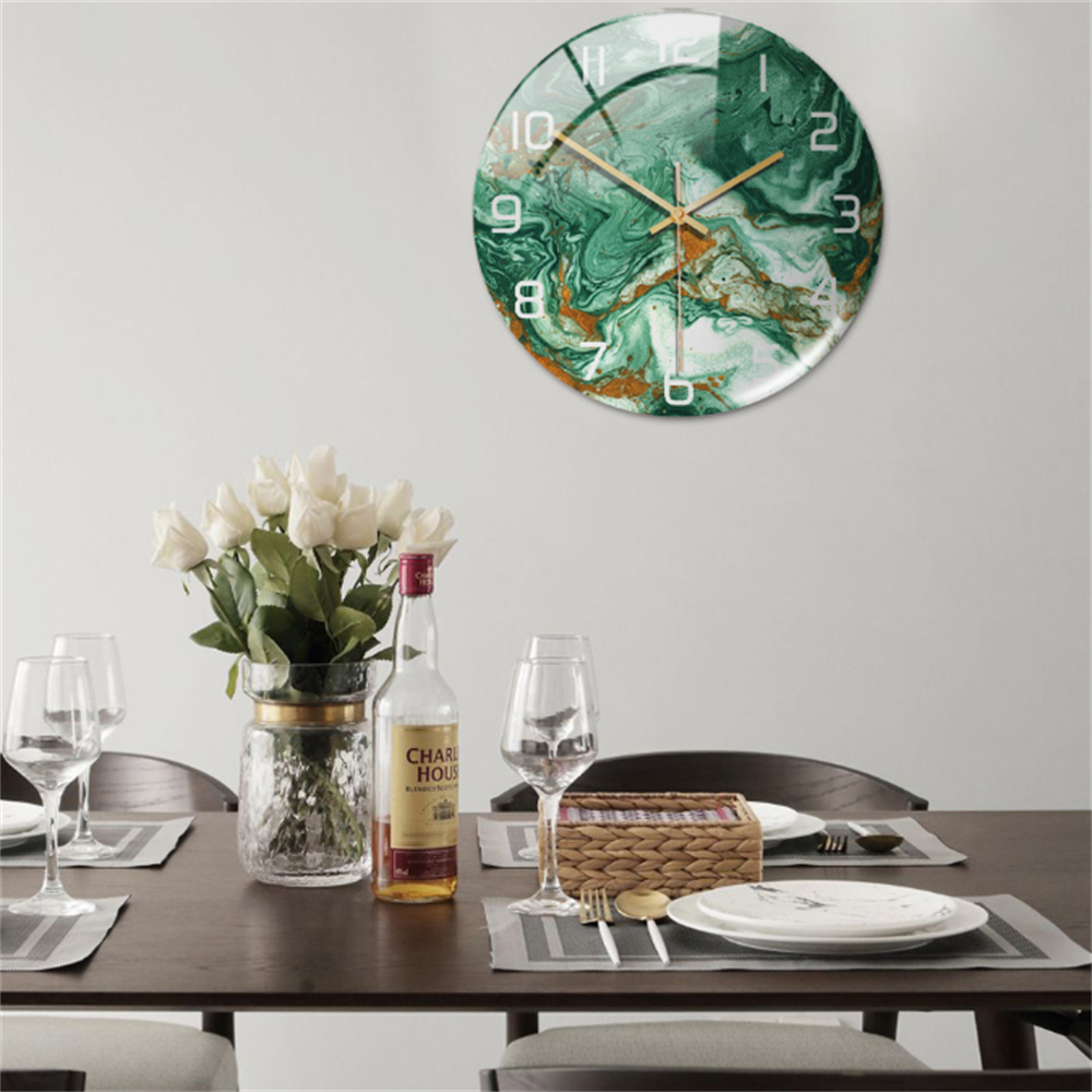 Modern marble style wall clock, elegant home decor, silent timepiece for living room or office.