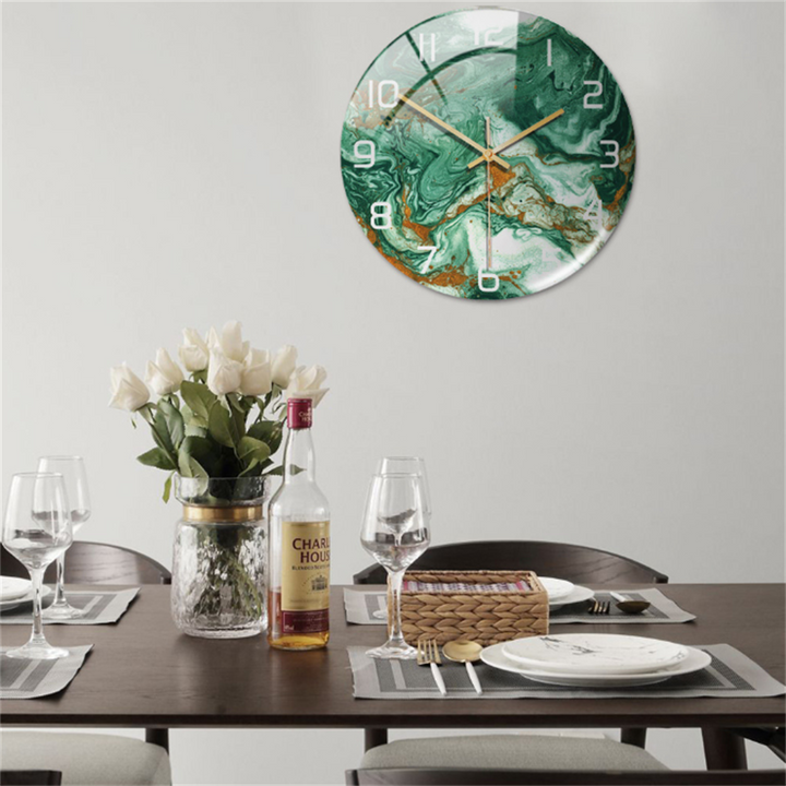 Modern marble style wall clock, elegant home decor, silent timepiece for living room or office.