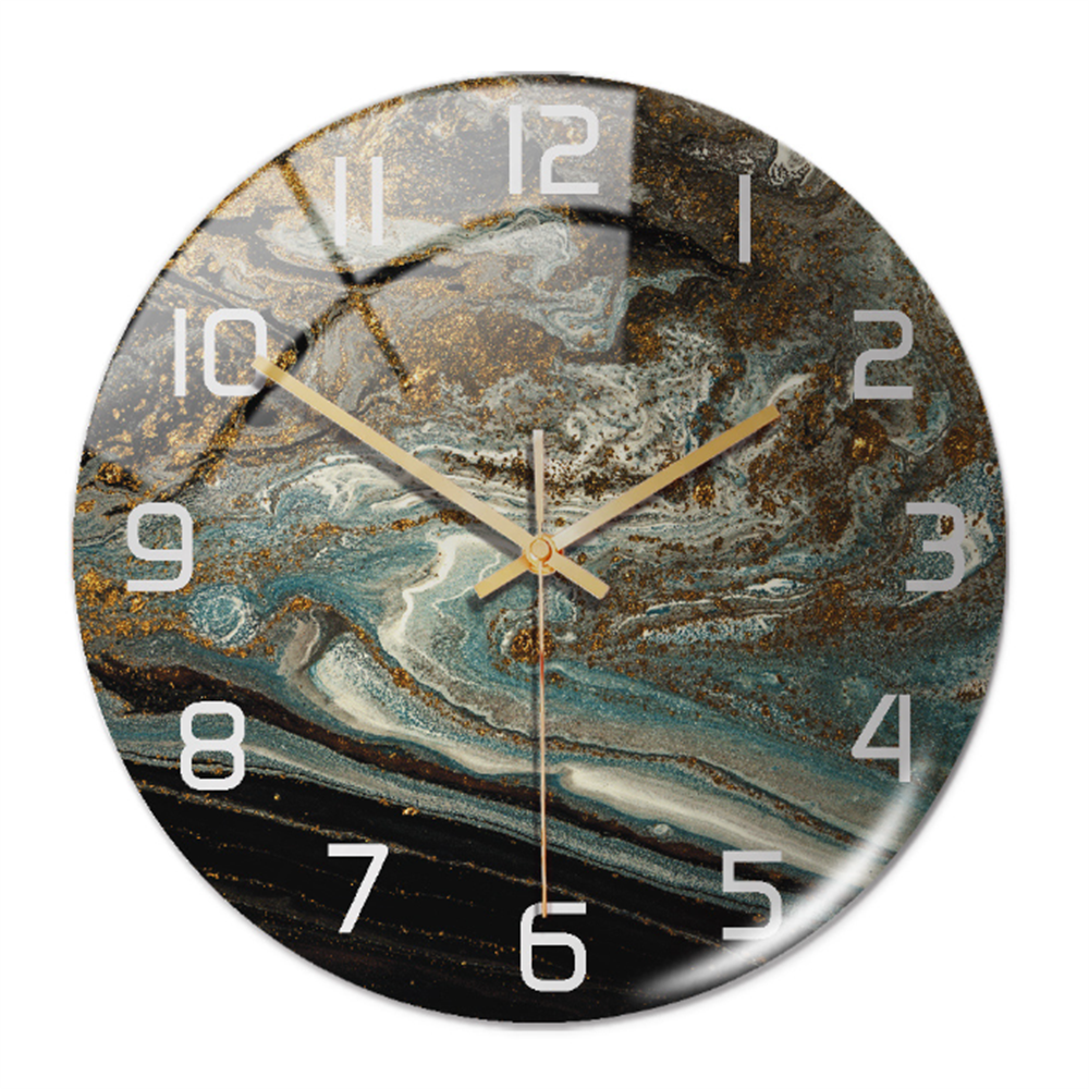 Serene marble wall clock, modern design, silent, perfect bedroom decor for peaceful mornings.