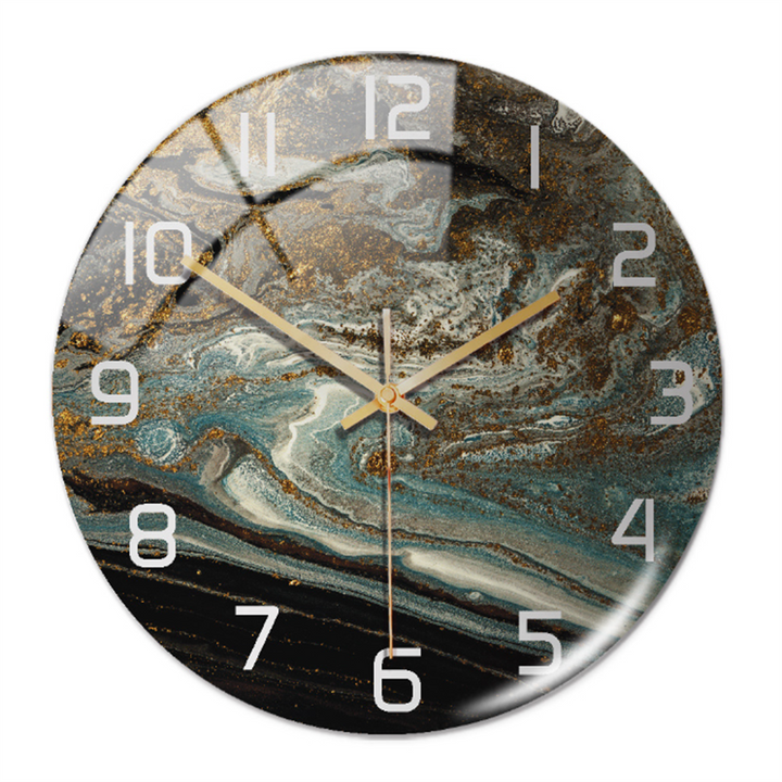 Serene marble wall clock, modern design, silent, perfect bedroom decor for peaceful mornings.
