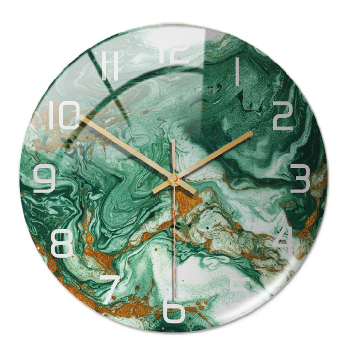 Elegant bedroom clock, modern marble style wall decor, silent operation for an undisturbed sleep.