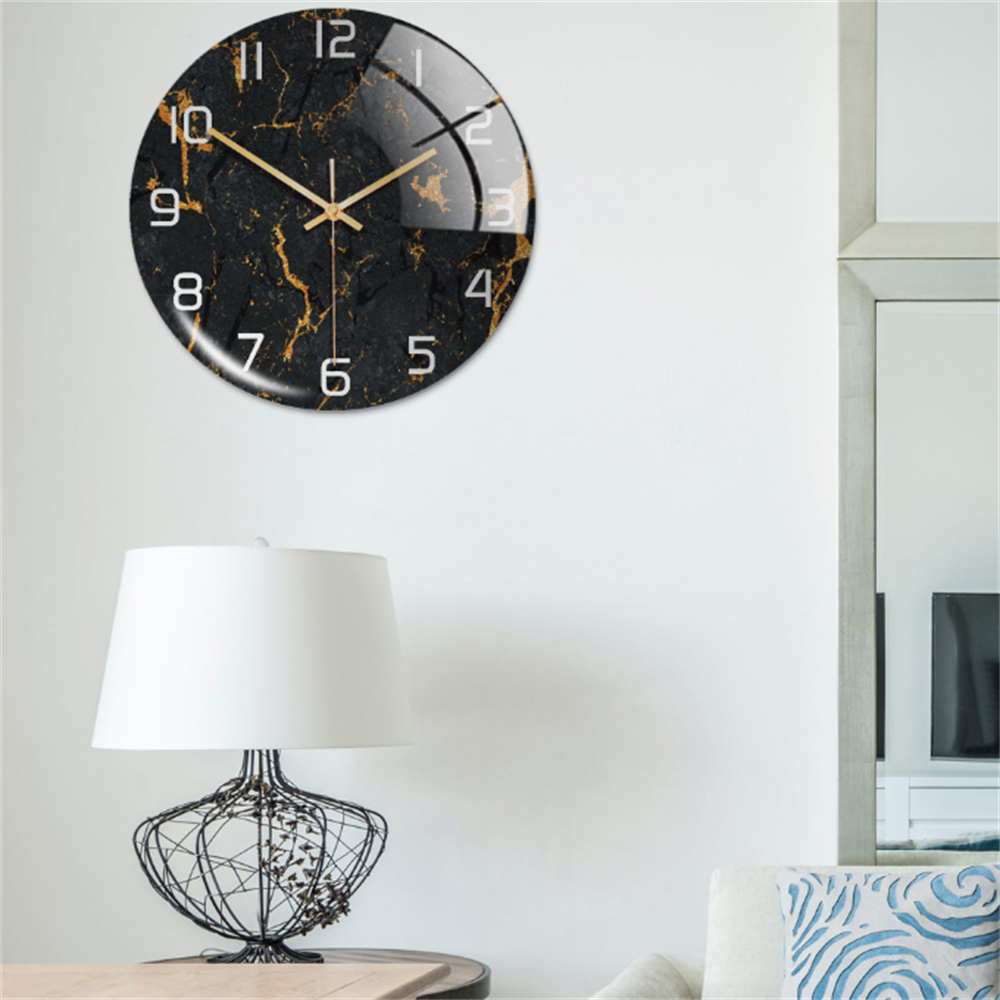Chic bedroom wall clock, modern marble design, silent mechanism, perfect for peaceful home decor.